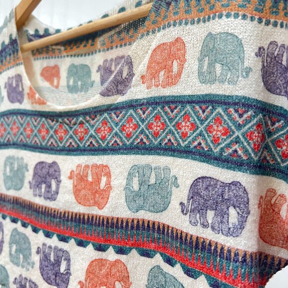 Gage Women's Multicolor Elephant Print Short Sleeve Tee Top S - Boho Chic - Picture 5 of 8